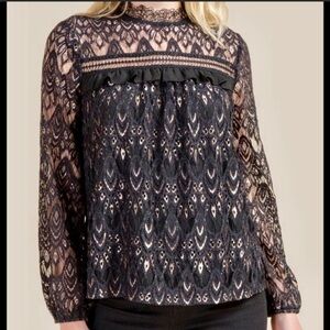 Blue Rain Black Lace Holiday Top